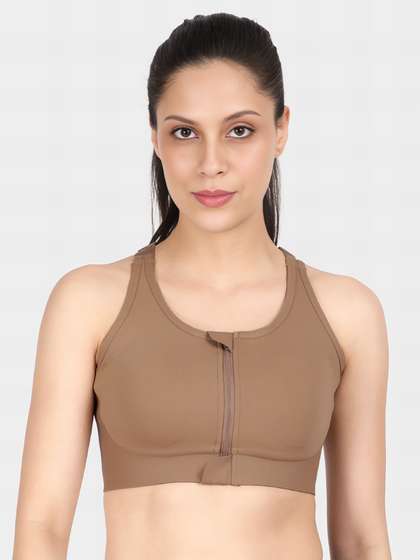 Shyaway Light Brown Front Open High Impact Padded Sports Bra