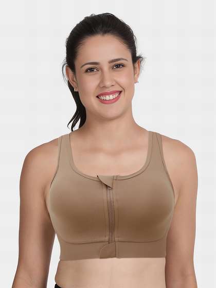 Shyaway Light Brown Front Open High Impact Padded Sports Bra