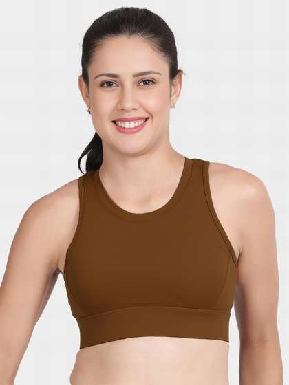 Shyle Brown Medium Impact Criss Cross Padded Sports Bra