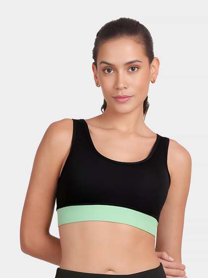 Shyle Black and Green Low Impact Removable Padding Sports Bra