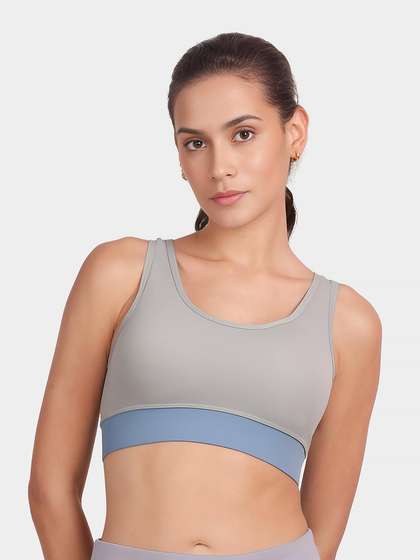 Shyle Grey and Blue Low Impact Removable Padding Sports Bra