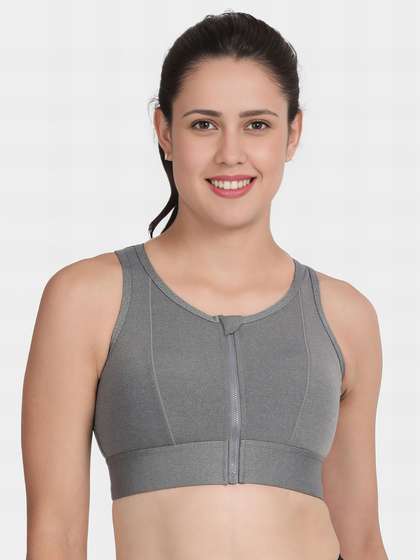 Shyle Granite Grey High Impact Padded Front Open Sports Bra