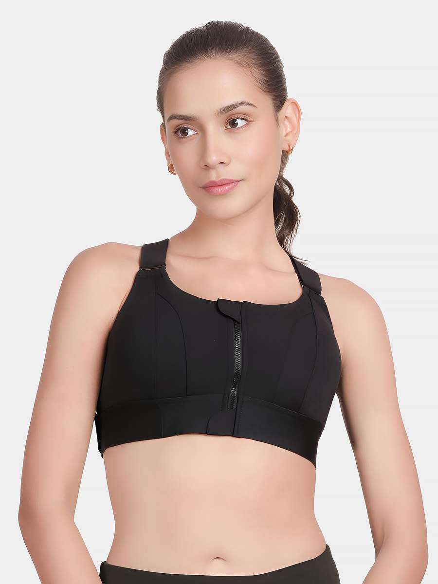 Shyle Black Velcro Adjuster High Impact High Coverage Sports Bra
