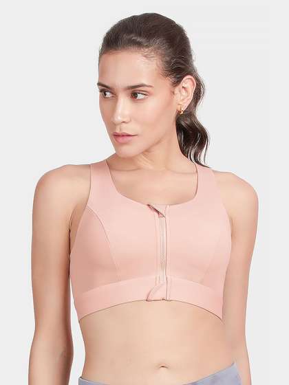 Shyle Ballet Slipper Front Zipper High Impact Sports Bra