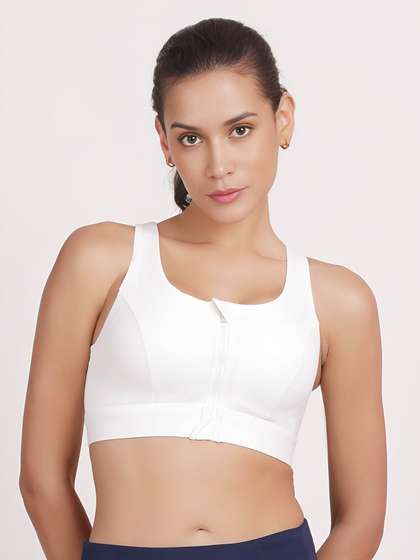 Shyle White Front Zipper High Impact Sports Bra