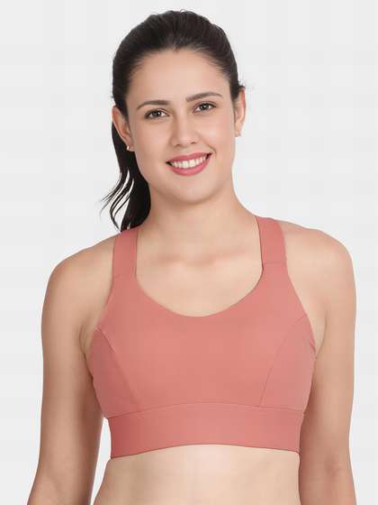 Shyle Shell Pink Medium Impact Wide Strap Padded Sports Bra