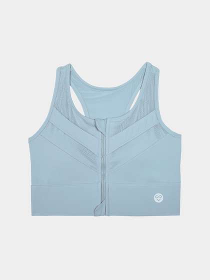 Shyle Light Blue Front Open Padded Sports Bra