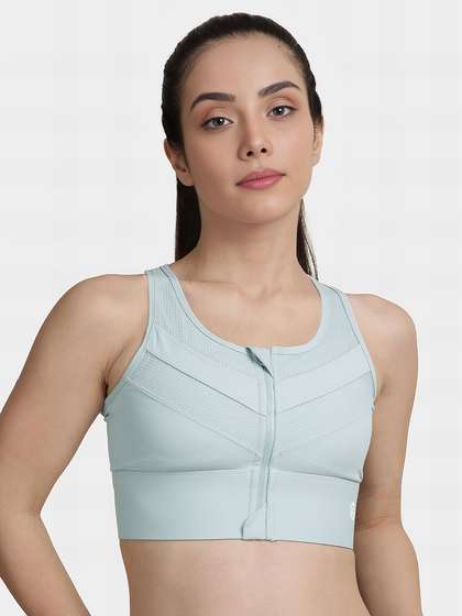 Shyle Light Blue Front Open Padded Sports Bra