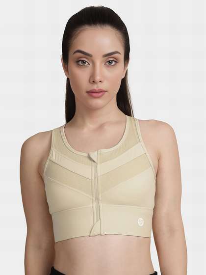 Shyle Pale Green Front Open Padded Sports Bra