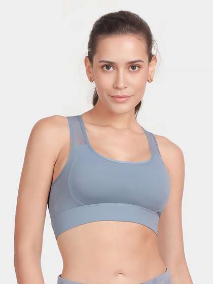 Shyle Azurine Blue Medium Impact Recerback Keyhole Sports Bra