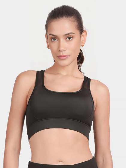 Shyle Black Medium Impact Recerback Keyhole Sports Bra
