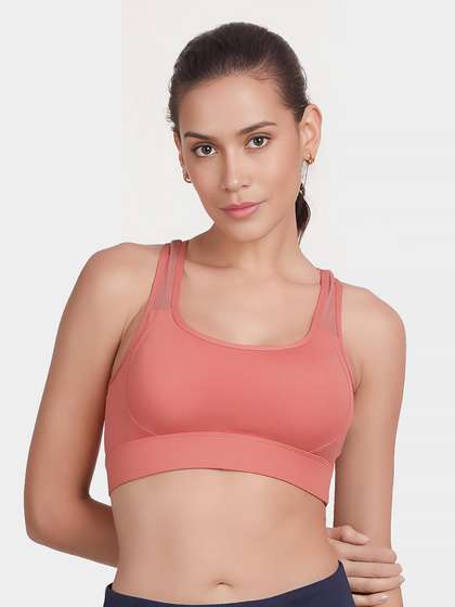 Shyle Sugar Coral Pink Medium Impact Recerback Keyhole Sports Bra