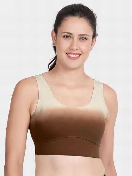 Shyle Coffee Brown Medium Impact Gradient Padded Sports Bra