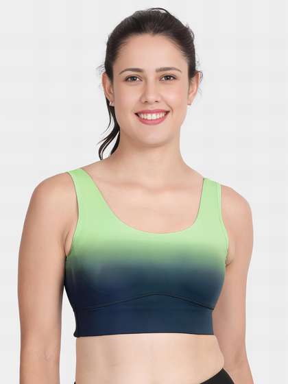 Shyle Navy Green Medium Impact Gradient Padded Sports Bra