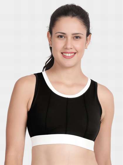 Shyle Black Medium Impact Round Neck Contrast Padded Sports Bra