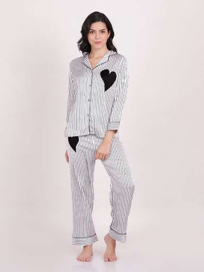 Shyle Black Beauty Stripe Printed Satin Pyjama Set