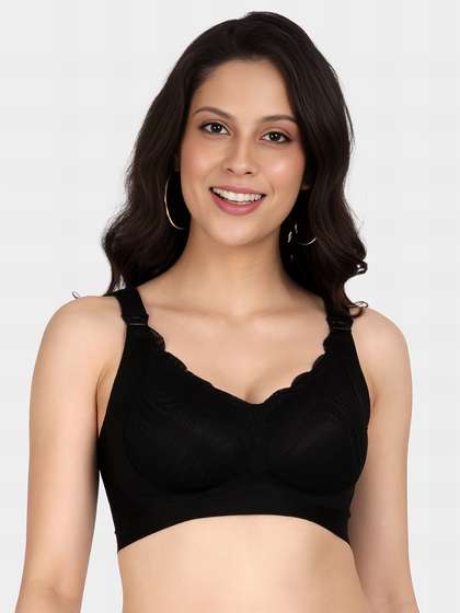 Shyle Black Beauty Patterned Lace Cup Seamless Nursing Bra