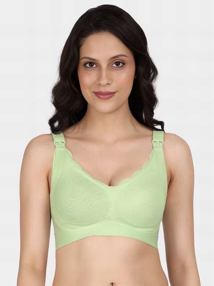 Shyle Gleam Green Patterned Lace Cup Seamless Nursing Bra
