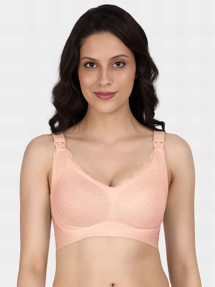 Shyle Peach Dust Patterned Lace Cup Seamless Nursing Bra