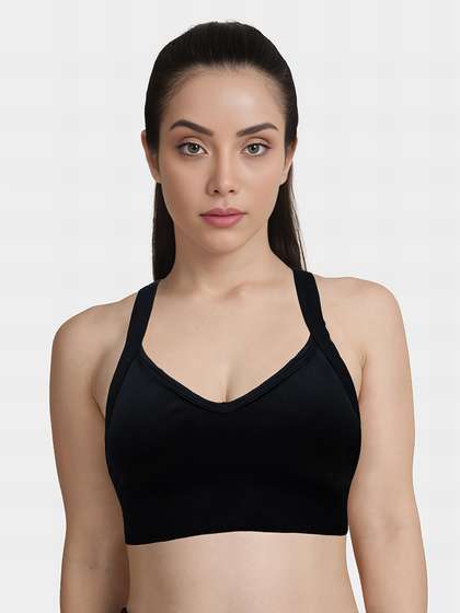 Shyle Black Bean Cross Back Ribbed Removable Cups Bra
