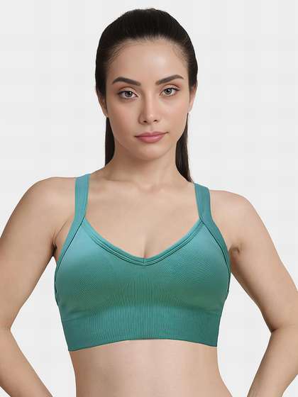 Shyle Blue Reef Cross Back Ribbed Removable Cups Bra