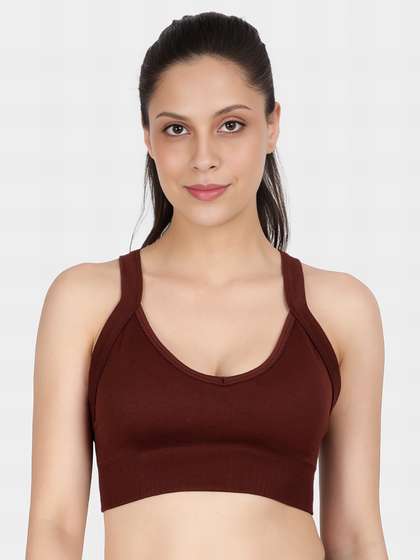 Shyle Cinnamon Brown Cross Back Ribbed Removable Cups Bra