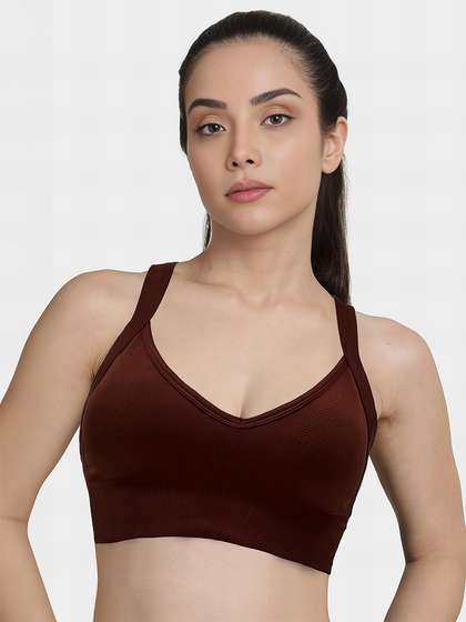 Shyle Cinnamon Brown Cross Back Ribbed Removable Cups Bra