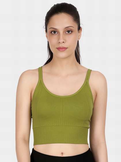 Shyle Moss Green Dual Strap Deep Back Removable Cups Bra