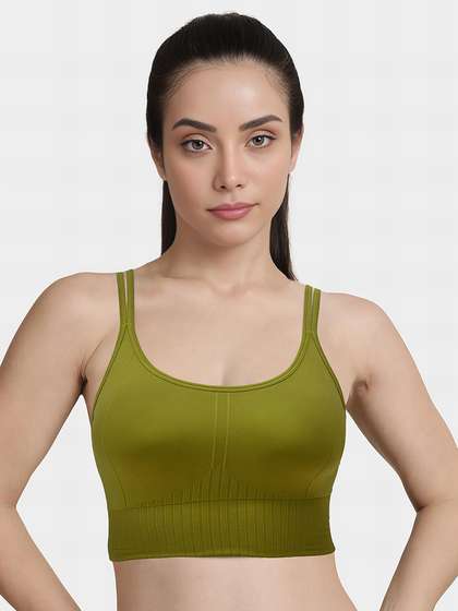 Shyle Moss Green Dual Strap Deep Back Removable Cups Bra