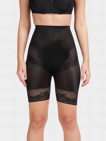 Shyle Black High Waist Tummy Tucker Lace Shorts Shapewear