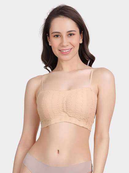 Shyle Apricot Gelato Ribbed With Front Lace Slip On Bra