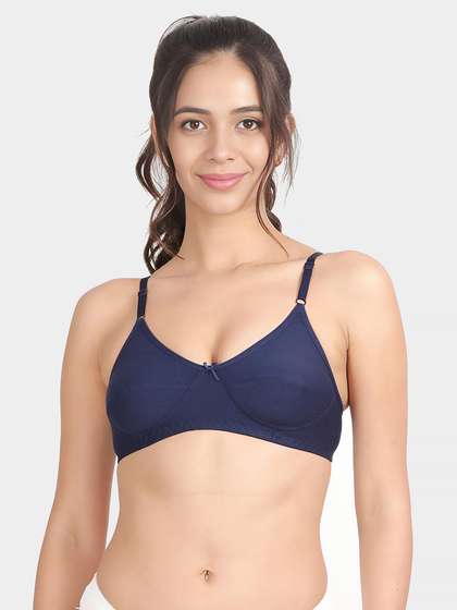 Shyle Navy Blue Non Padded Seamed Cotton Everyday Bra
