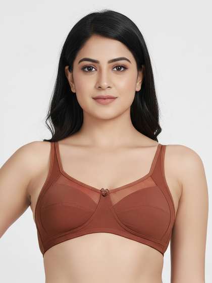 Susie Rustic Brown Mesh Neckline Non Padded Everyday Bra