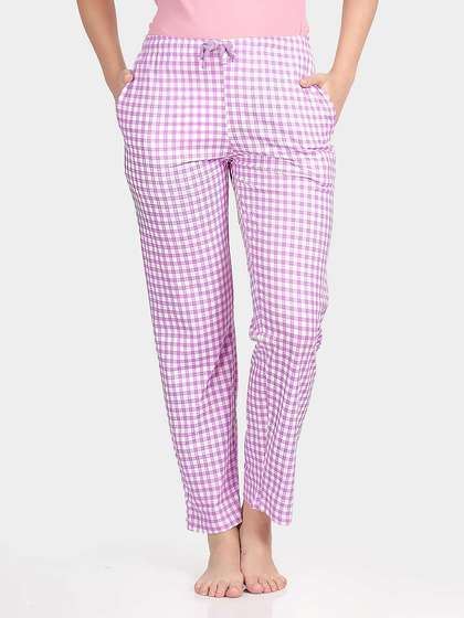 Shyaway Hyacinth Purple Checkered Print Full Length Pyjama Pant