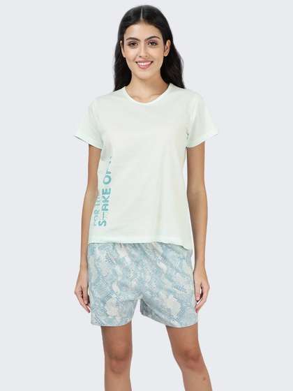 Shyaway Skylight Blue Animal Printed Shorts set