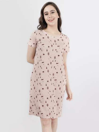 Shyaway Ballet Pink Tree Printed Casual Sleep Tee