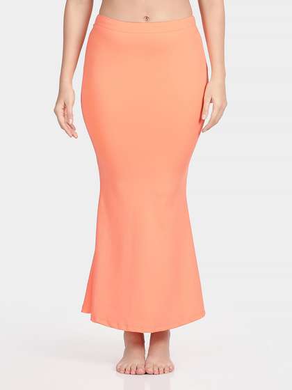 United Classic Coral Reef Orange Flared Side Slit Saree Shapewear