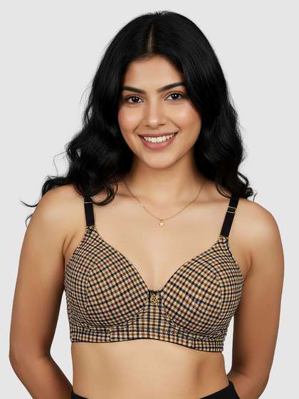 Susie Mushroom Grey Chic Checked Padded Bra