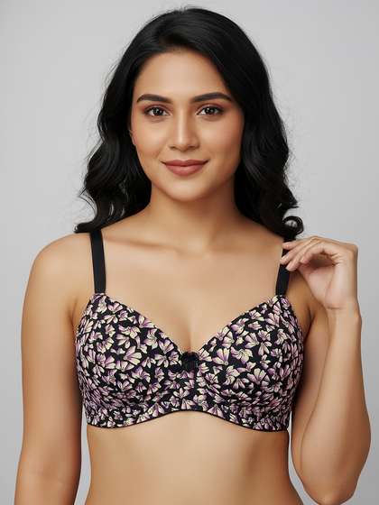 Taabu Bleach Black Printed Padded Wirefree T-Shirt Bra