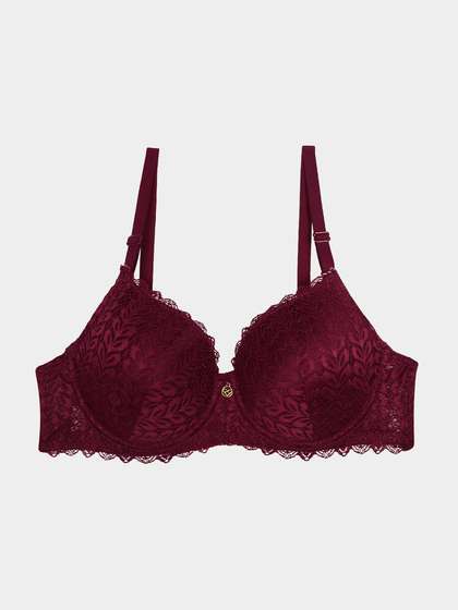 Susie Purple Potion Leaf Patterned Lace Padded Wired Bra