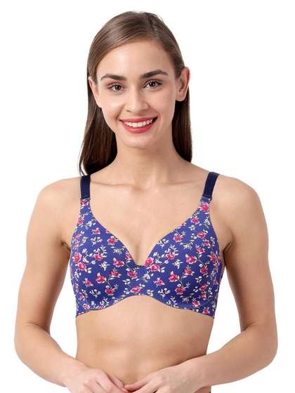 Shyaway HANA Blue Red Floral Print Seamless T-Shirt Bra