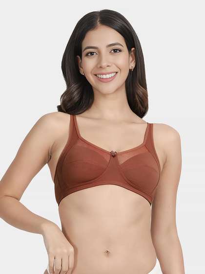 Susie Rustic Brown Mesh Neckline Non Padded Everyday Bra