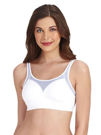 Amante White Moulded Mesh Neckline Active Bra