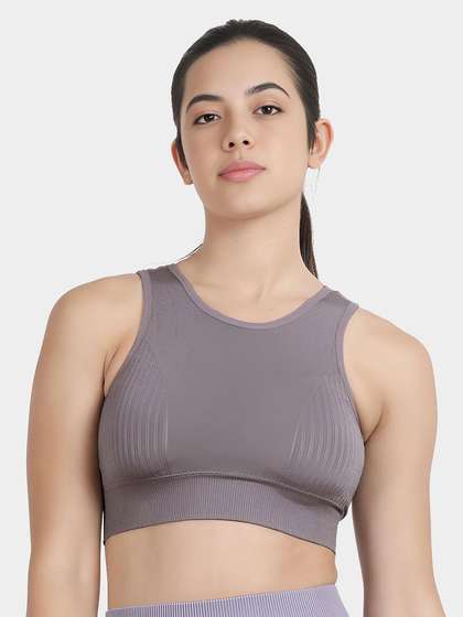 Shyle Lilac Purple Eyelet Knit Breathable Seamless Sports Bra