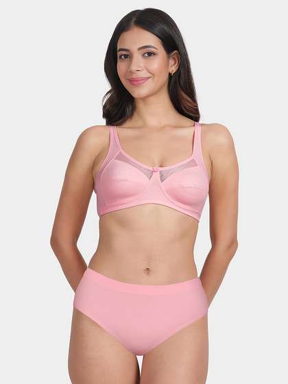 Susie Tickled Pink Mesh Neckline Non Padded Everyday Bra Lingerie Set