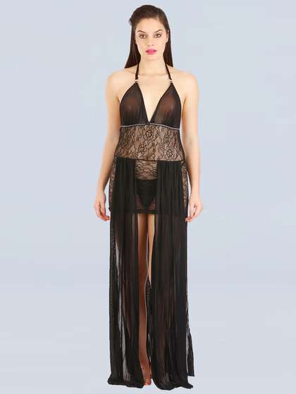 Shyle Black Halter Neck Babydoll With Pleats 