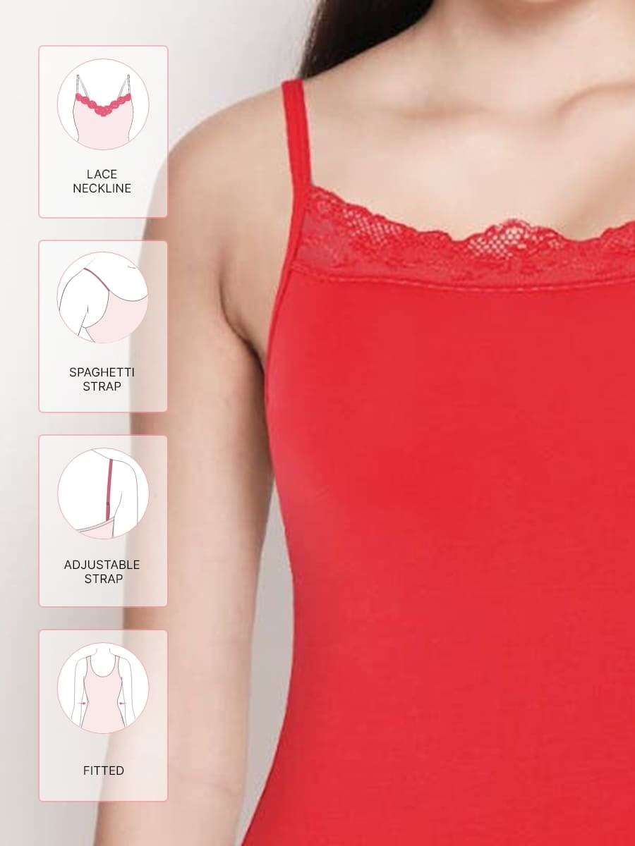 Susie Racing Red Lace Neck Adjustable Strap Camisole