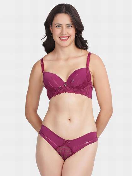 Shyle Magenta Pink Pushup Bra And Lace Panty Lingerie Set