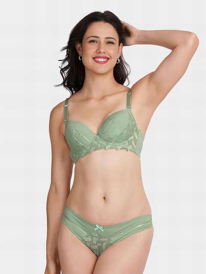 Shyle Pastel Green Pushup Bra And Lace Panty Lingerie Set