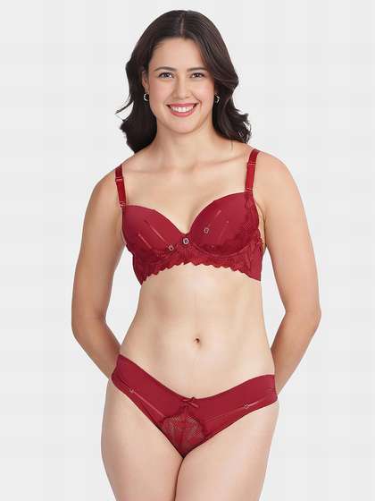 Shyle Salsa Red Pushup Bra And Lace Panty Lingerie Set